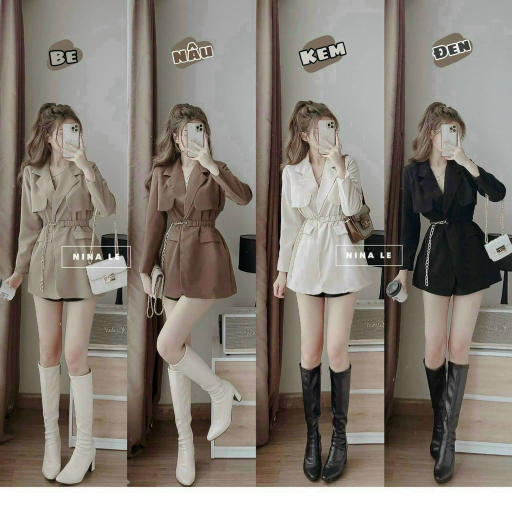 sét bộ thời trang nữ mặc đi chơi chất tuyết mưa áo khoác vest tay dài kèm nịt mix quần đùi trong công sở MyMy store