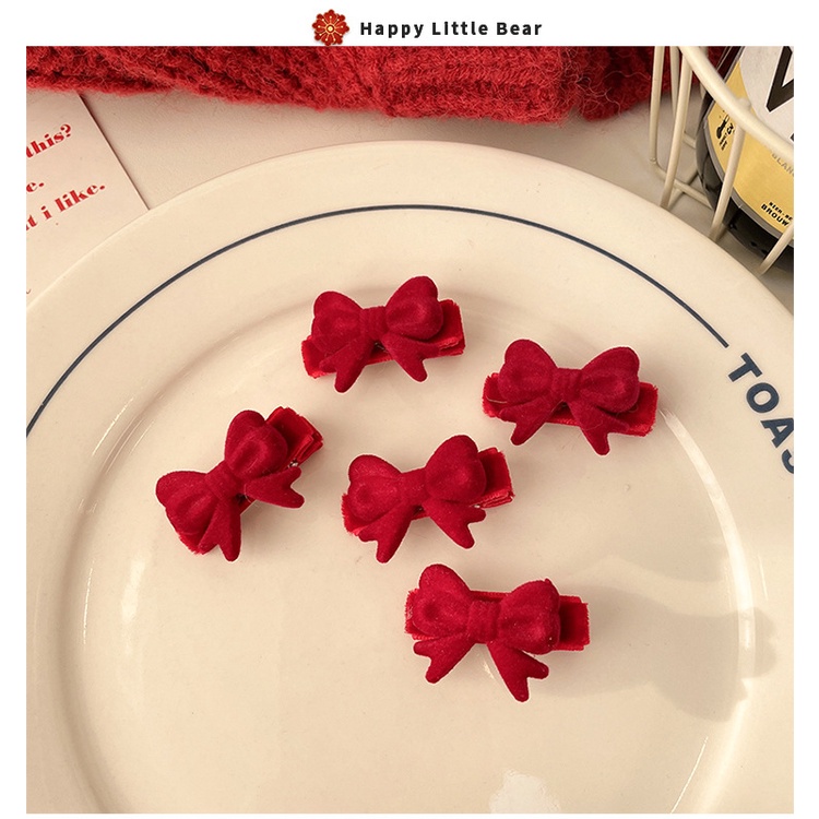 Kẹp Tóc Nơ Nhung Đỏ Phối Lông Phụ Kiện Thời Trang Cho Nữ AB296