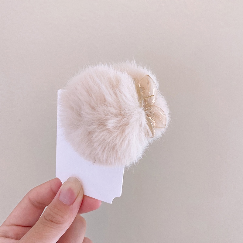 Kẹp Tóc Mềm Mại Màu Trơn Đính Bóng Lông Thời Trang