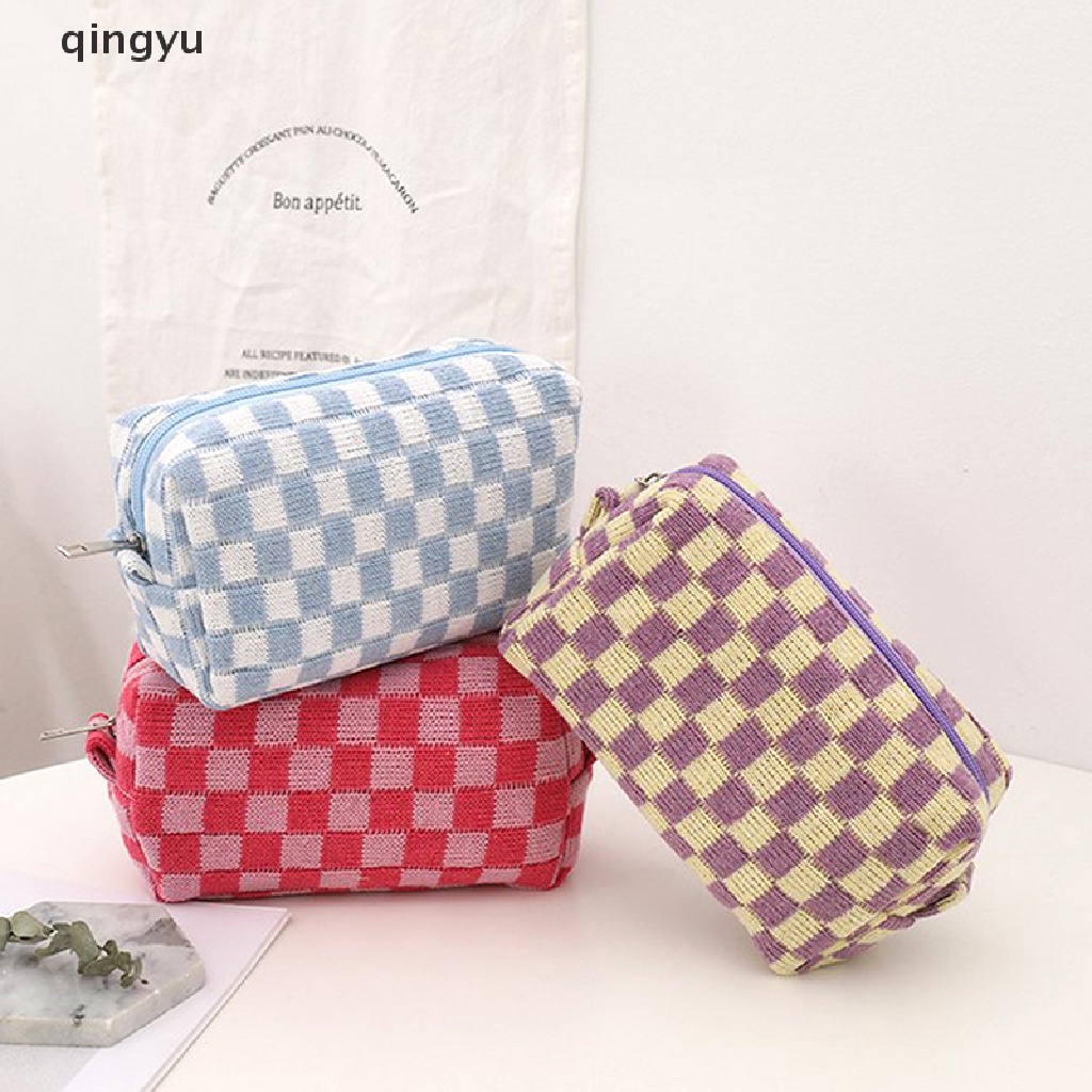 Qingyu Ins Túi Đựng Bút Chì Dệt Kim Sức Chứa Lớn Có Khóa Kéo