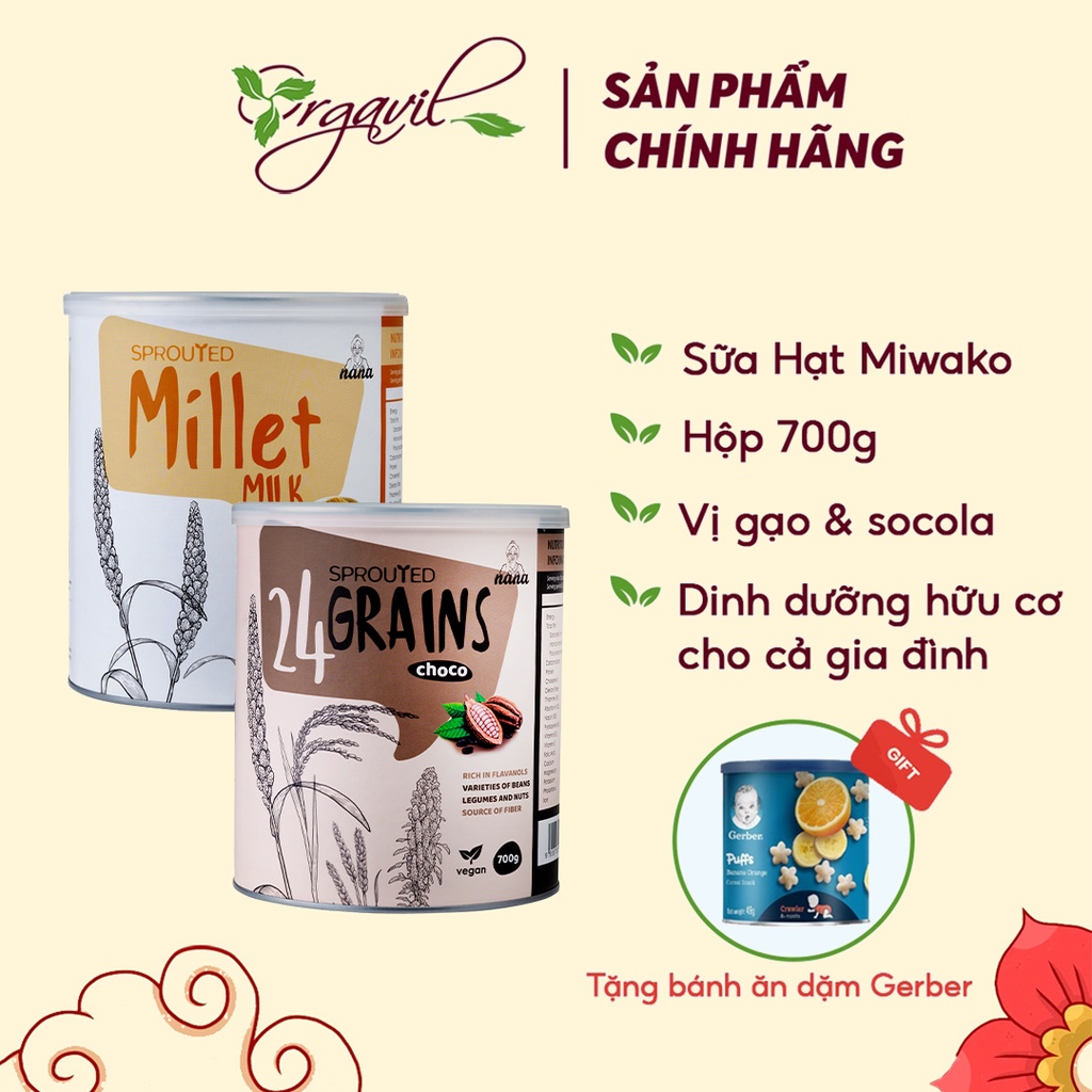 Sữa hạt Millet vị gạo & 24 Grains vị cacao hộp 700g - Sữa hạt Millet & 24 Grains cho người lớn - Orgavil