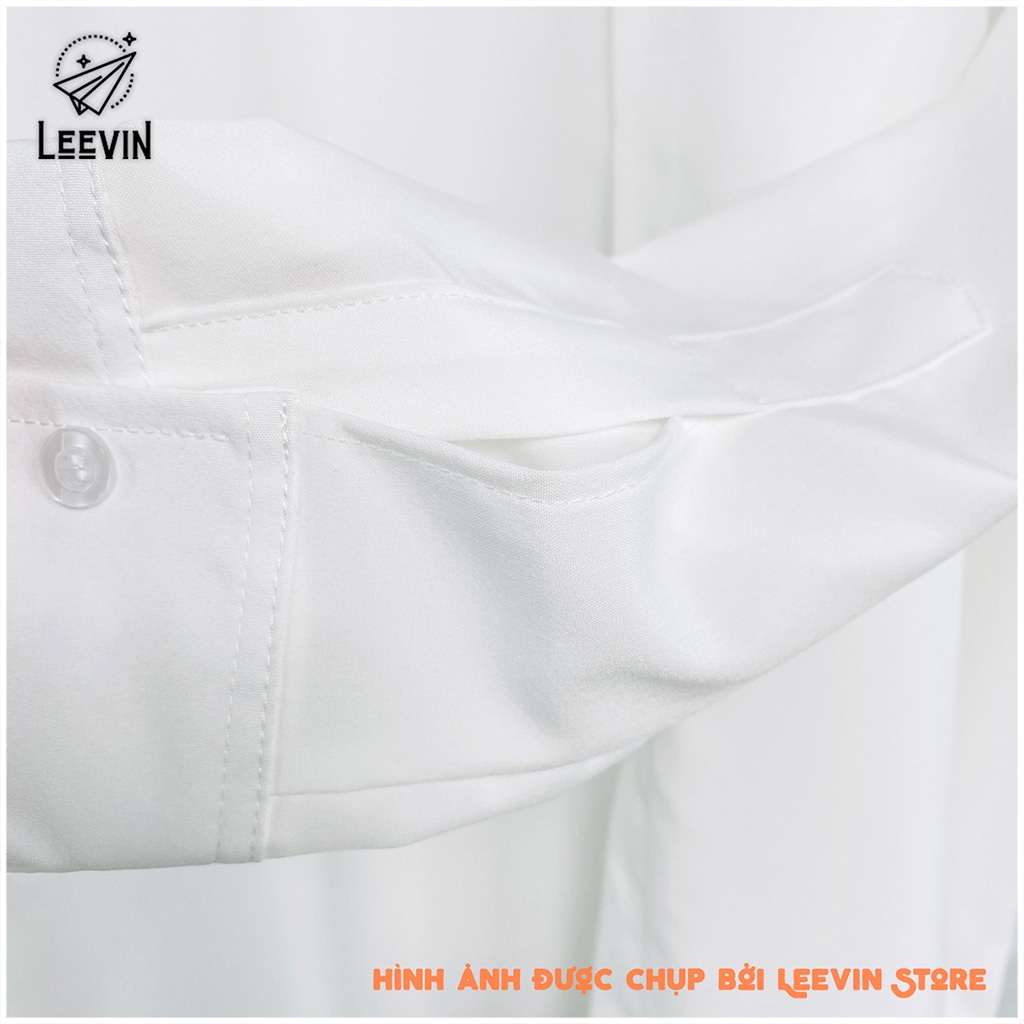 Áo Sơ Mi Nam Dài Tay Basic Simple Unisex Cotton Lụa Hàn Quốc Màu Trắng Và Đen Mịn Mát Có Form Rộng Bigsize Leevin Store