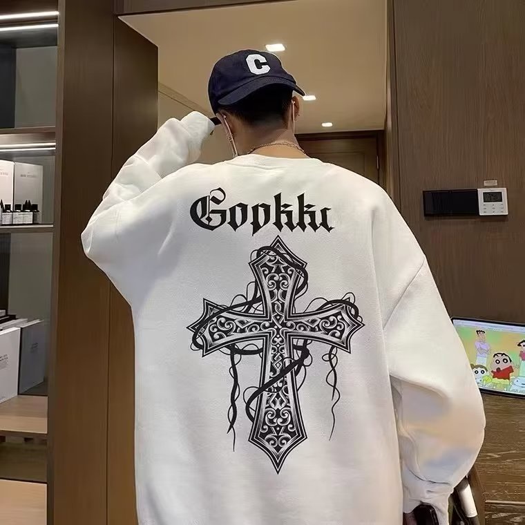 Áo Sweater Dáng Rộng Cổ Tròn Tay Dài In Chữ Thập Thời Trang Mùa Thu Cho Học Sinh Nam Và Nữ