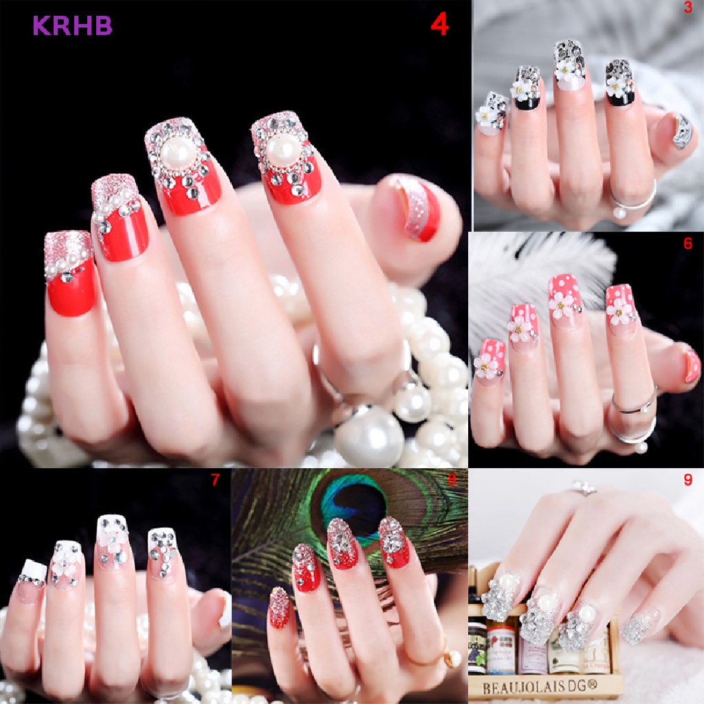 Set 24 Móng Tay Giả Trong Suốt Trang Trí Hạt Cườm Cho Nữ DIY Mới