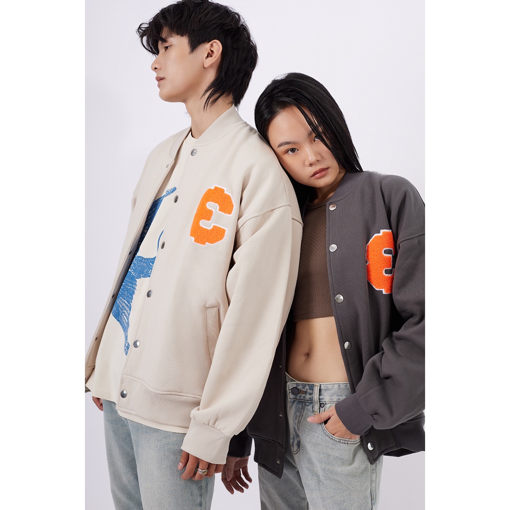 Áo khoác bóng chày nỉ bông nam nữ unisex logo thêu BASEBALL EASY JACKET