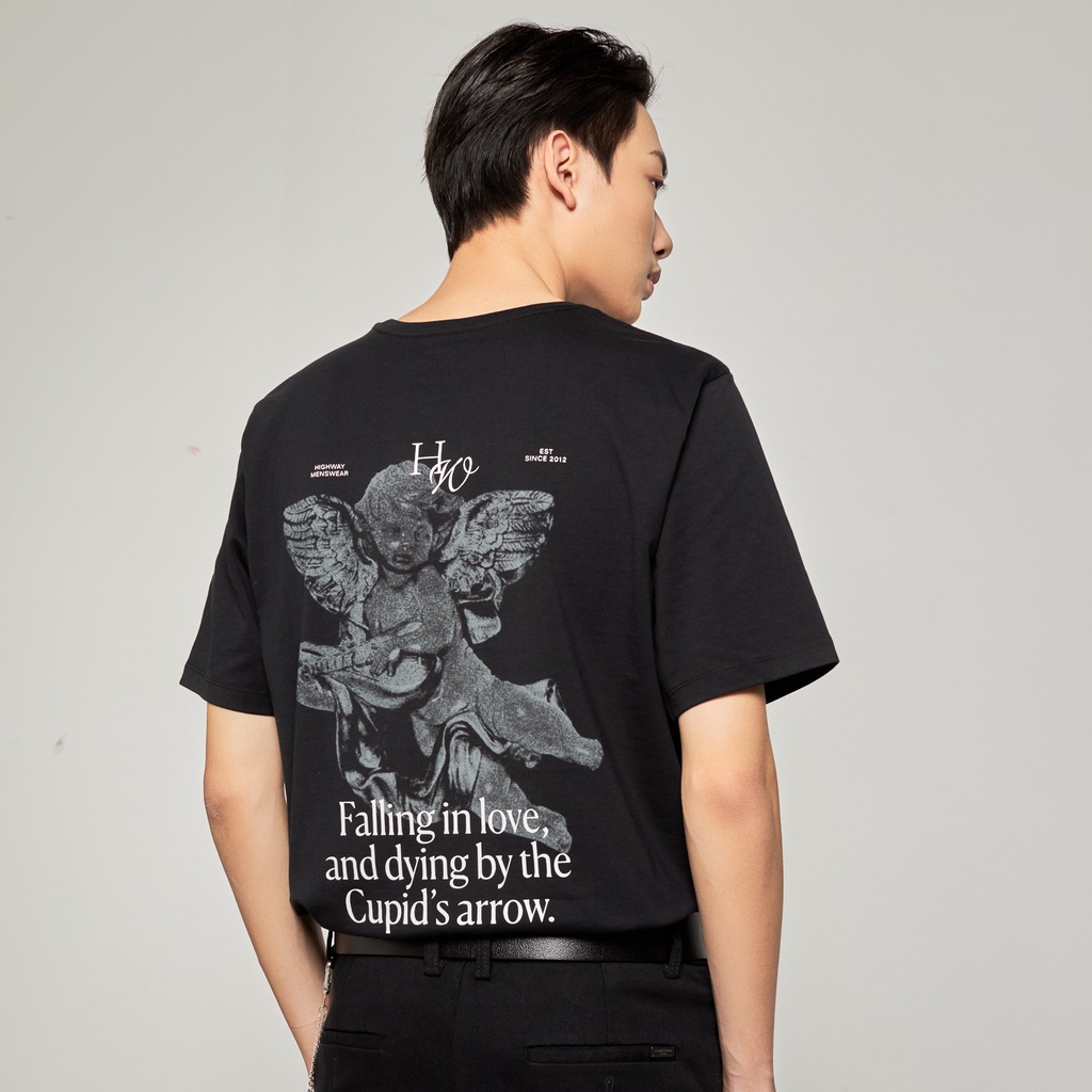 Áo phông nam in hình Cotton USA Highway  Cupid