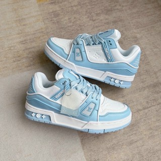 giày LV xanh biển trắng cao cấp, giày louis vuiton xanh blue sc mới