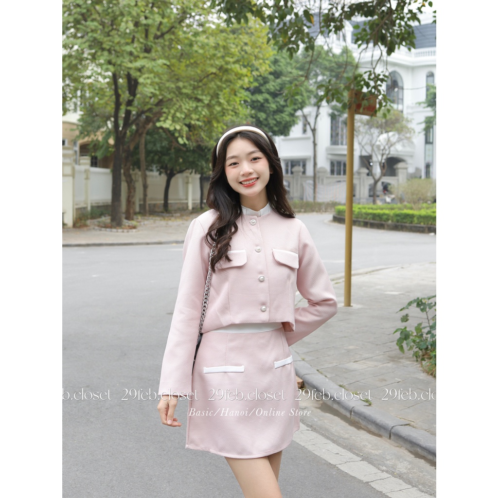 Set áo dạ tweed viền cổ cúc ngọc kèm chân váy - 29feb.closet - S66