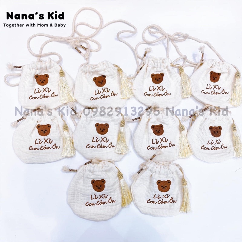 Túi lì xì túi đeo chéo chất vải bông thêu phong cách Hàn Quốc dễ thương cho bé Nana's Kid