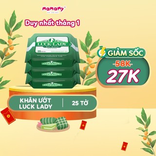 Combo 3 gói Khăn ướt Luck Lady 25 tờ/gói không mùi