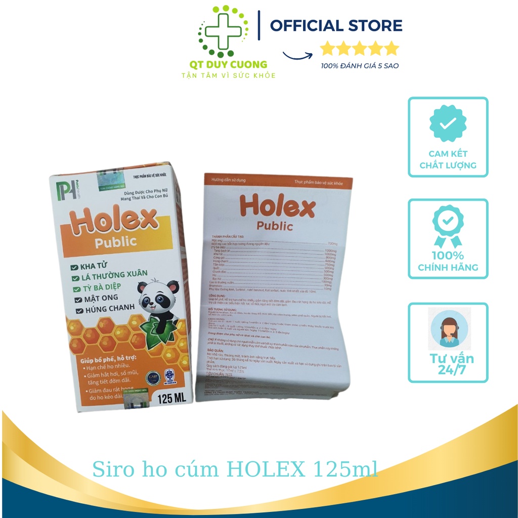 Siro HOLEX PUBLIC chai 125ml giúp bổ phế, hỗ trợ giảm ho cho bé và người lớn sử dụng cho phụ nữ có thai và con bú
