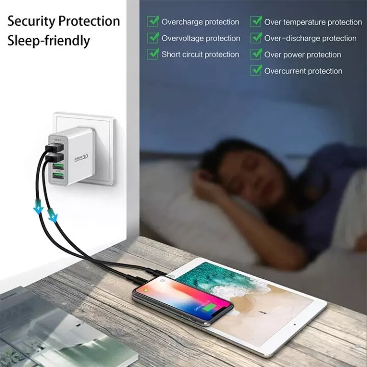 Cổng sạc đa chức năng 4 USB, sạc tất cả các thiết bị, tấm sạc 3.1A, khối sạc nhanh 4 cổng với đèn LED - WFU SHOP