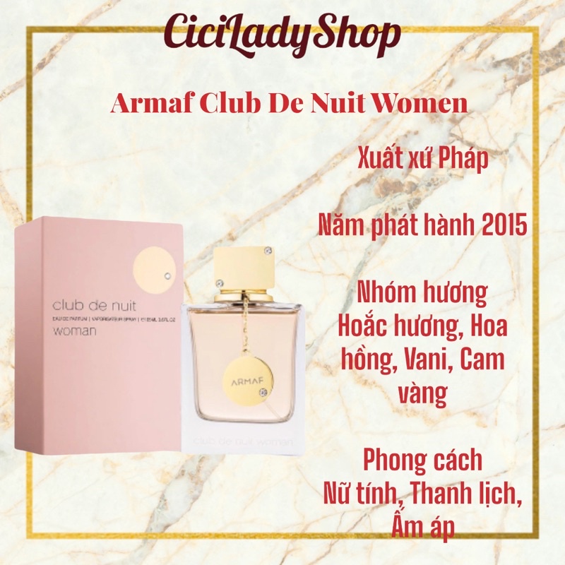Nước Hoa Nữ Armaf Club De Nuit Women Thơm Lâu Lưu Hương Tới 12h, Bản Clone Của Coco Mademoiselle Chiết 2ml 5ml 10ml