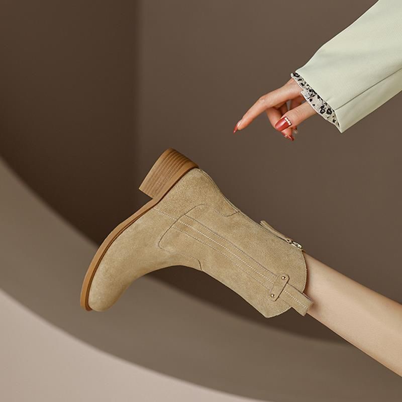 Giày Bốt Da Lộn Nubuck Cổ Thấp Phối Khóa Kéo Sau Phong Cách Anh Quốc Thời Trang 2023 Cho Nữ