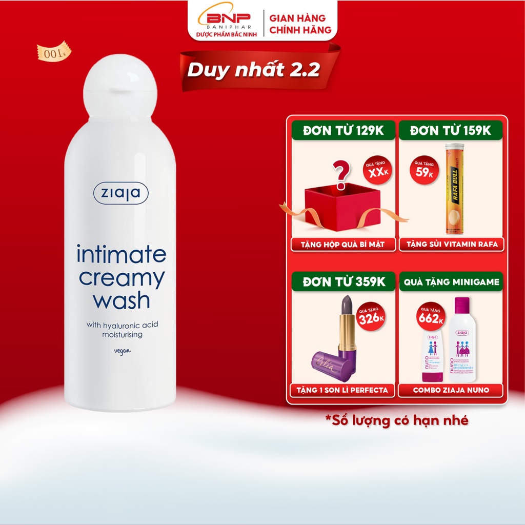 Dung dịch vệ sinh phụ nữ Intimate Ziaja bổ sung Hyaluronic dưỡng ẩm dịu nhẹ, khử mùi hôi, ổn định độ pH 200ml