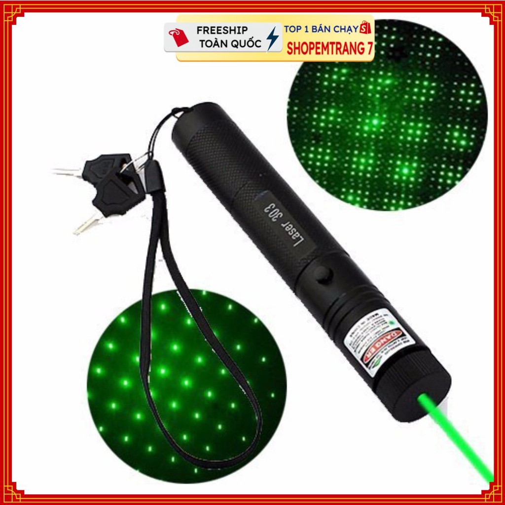 Đèn Laser Siêu Mạnh-Đèn Laze 303 Tia Sáng Xanh có kèm pin sạc hộp nhựa xanh loại 1 - #den
