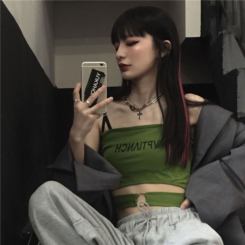 Áo hai dây XINLANYASHE ôm dáng in chữ đơn giản phong cách Hàn Quốc mới cho nữ