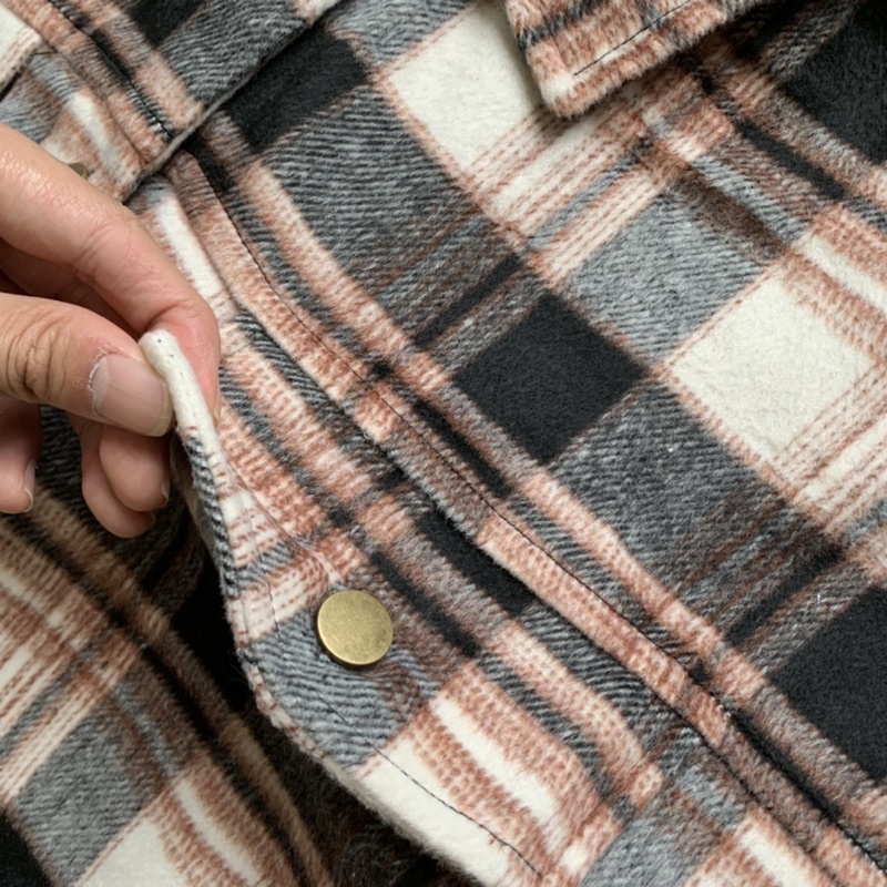 Áo sơ mi dạ flannel kẻ Timing xuất Âu dày dặn