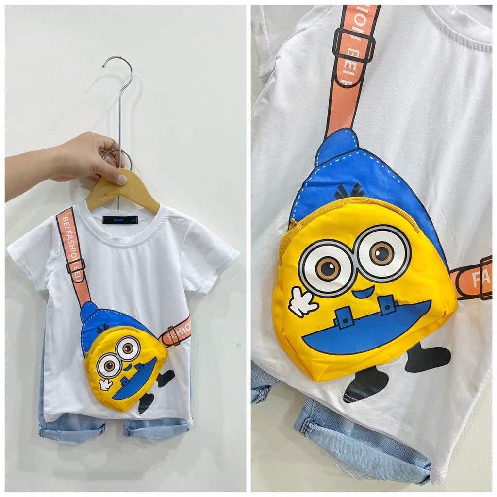 Set bộ phông quần jeasn có túi họa tiết minion cho bé 8-25kg