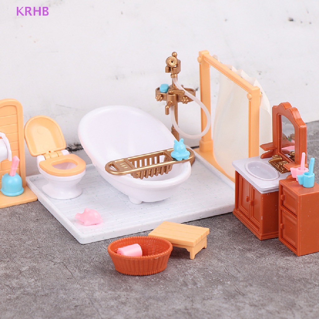 1 Bộ Bàn Ghế Phòng Tắm Mini Cho Nhà Búp Bê Mới