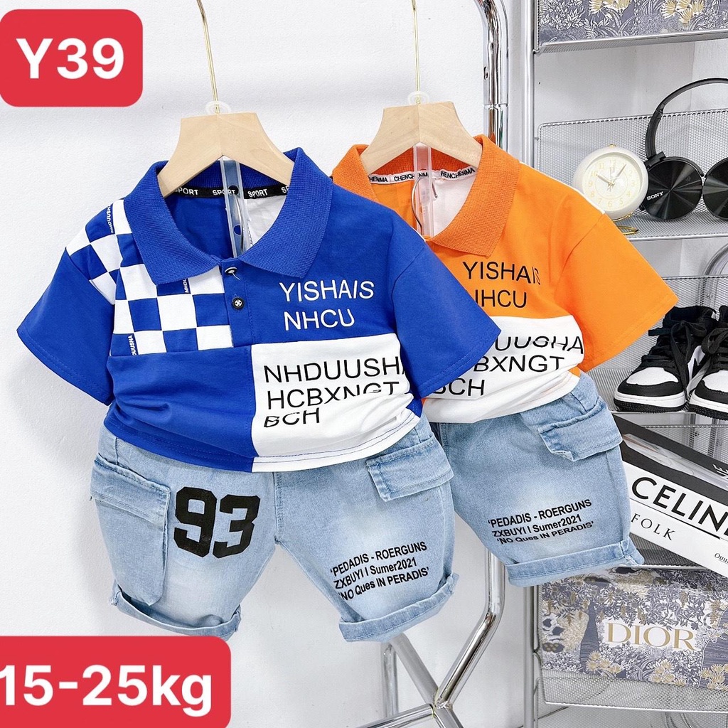 Bộ đồ tay ngắn cộc tay áo thun cotton 4 chiều phối quần demin QCCC Y39 15-25kg