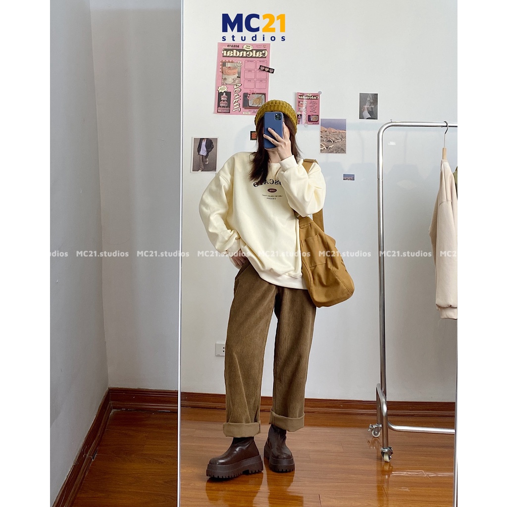 Áo sweater MC21.STUDIOS oversize Unisex nam nữ form rộng Ulzzang Streetwear Hàn Quốc chất nỉ lót bông cao cấp A3426