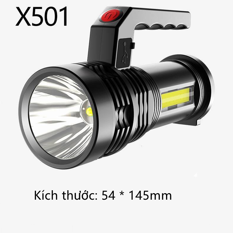 Đèn Pin Siêu Sáng Cầm Tay LED công suất cao Đèn cầm tay LED + COB - Đèn pin sạc USB không thấm nước cho ánh sáng mạnh mẽ khi sử dụng ngoài trời. Đèn pha 4 chế độ ánh sáng.