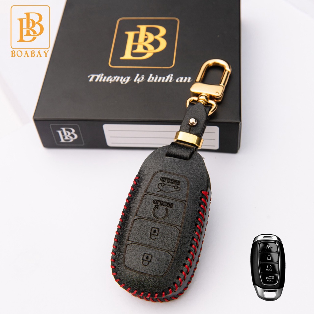 Bao da chìa khóa ô tô xe hơi BB hyundai accent 21-23, eltantra 23 chìa thông minh 4 nút da thật chống xước chính hãng