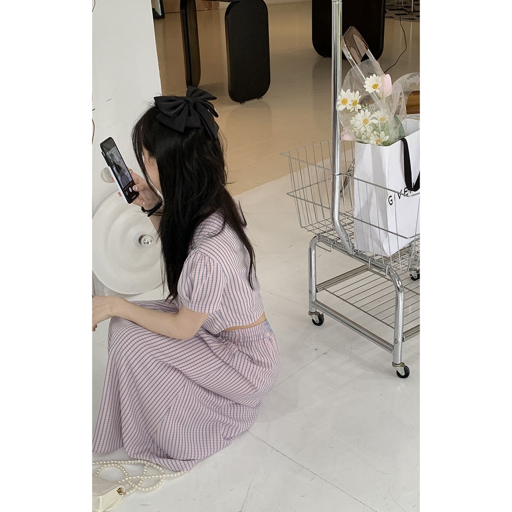 Set Áo Sơ Mi Và Chân Váy Caro Phong Cách Retro Thời Trang Cho Nữ