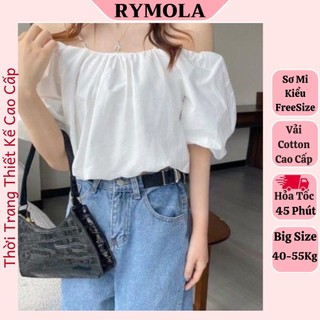 Áo trễ vai tay phồng hai lớp RYMOLA áo croptop nữ trễ vai tay phồng