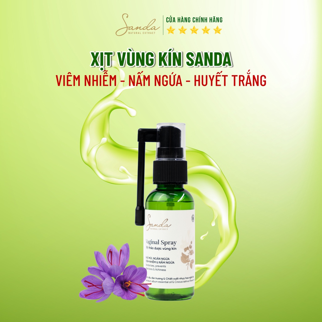 Dung dịch xịt vệ sinh phụ nữ Sanda Vaginal Spray giúp vệ sinh vùng kín dễ dàng từ 100% thảo dược thiên nhiên 50ml