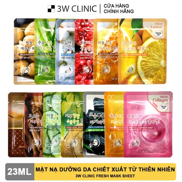 Mặt nạ giấy dưỡng da 3W CLINIC Hàn Quốc chiết xuất từ thiên nhiên giúp trắng da dưỡng ẩm và mềm mịn da lẻ miếng 23ml