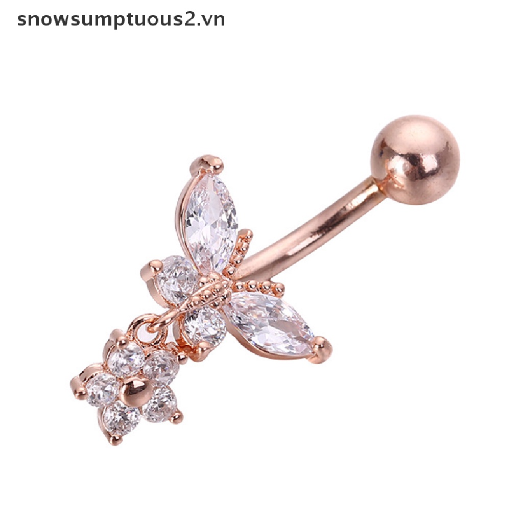 [beauty &amp; Snow] Khuyên Rốn Thép Phẫu Thuật Đính Đá Zircon Hình Bướm [vn]