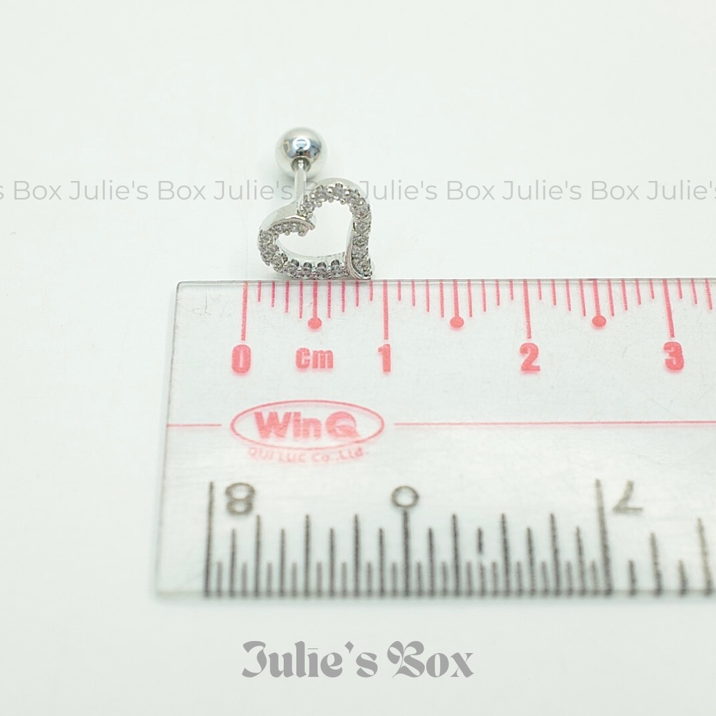 [1 Chiếc] Khuyên Tai Heart No.6 Đính Đá Màu Bạc Không Gỉ Sét Không Ngứa Bông Tai Unisex Julies Box 66