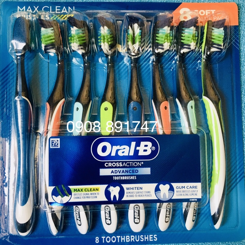 (🇺🇸USA){SALE SỐC, vỉ 8 cái } Bàn chải đánh răng ORAL-B CROSS ACTION ADVANCED