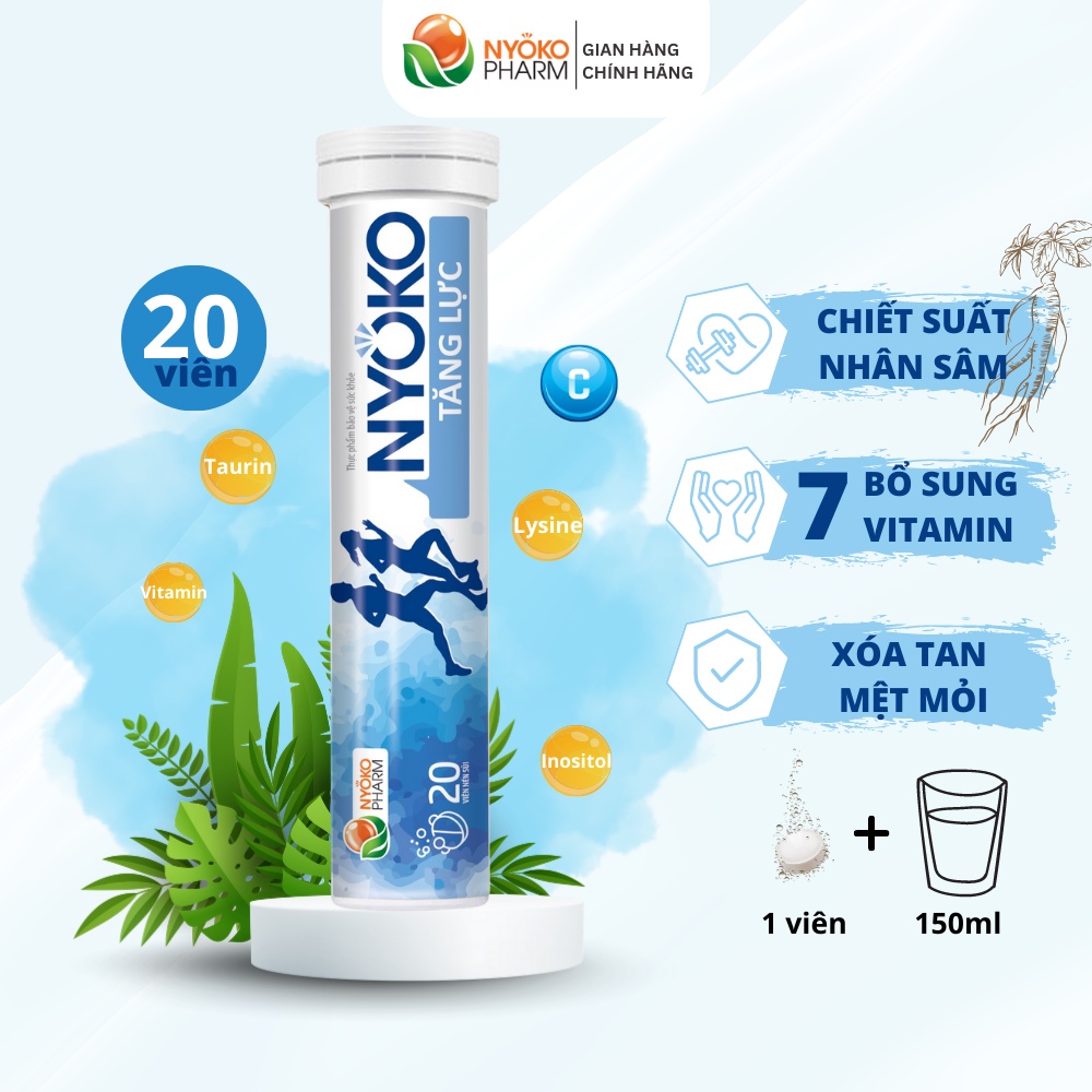 Viên sủi vitamin Tăng lực NYOKO hỗ trợ tăng cường sức khỏe, nâng cao đề kháng, hộp 1 lọ 20 viên