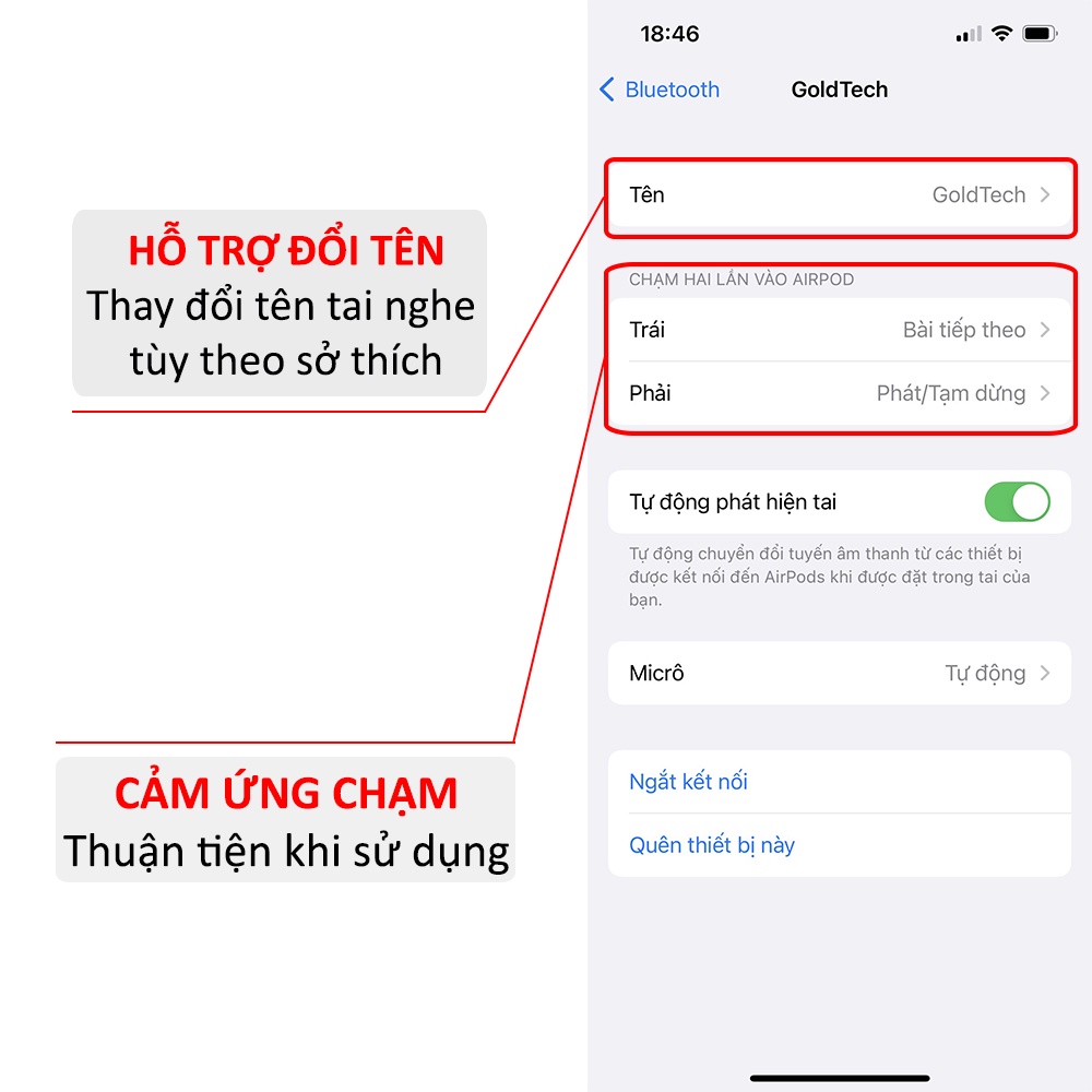 Tai nghe bluetooth không dây Hoco ESS9 nghe nhạc 5 giờ, hỗ trợ đổi tên, cảm ứng chạm, có mic đàm thoại,cửa sổ báo pin