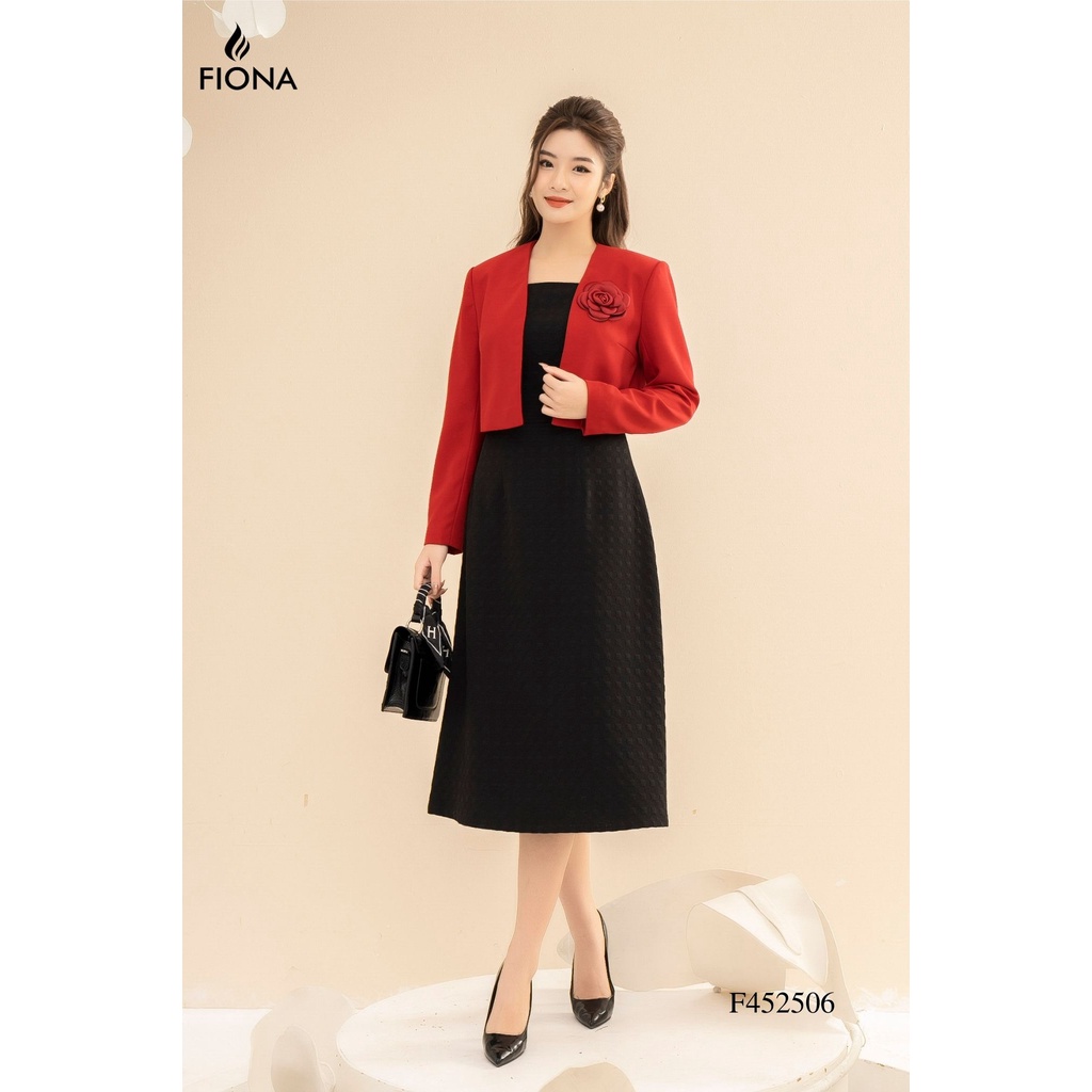 Đầm hai dây nữ Fiona dáng A họa tiết ô vuông nổi chất liệu xốp Hàn mềm rủ F452506