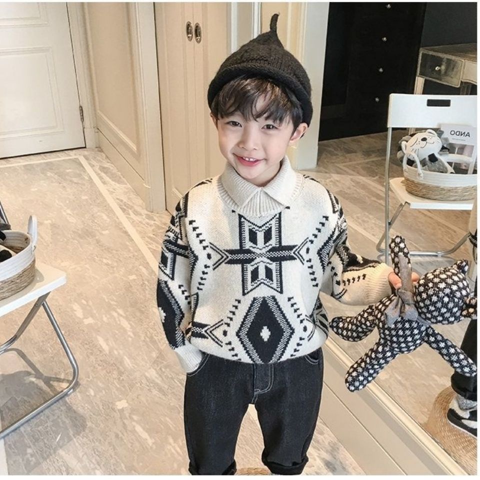 Áo Sweater Dệt Kim Cổ Bẻ Thời Trang Ấm Áp Cho Bé Trai
