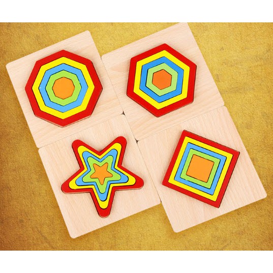 [Giáo dục sớm] Giáo Cụ Montessori Các Khối Hình Học Đồng Tâm Nhiều Màu Cầu Vồng Cho Bé 0-4 Tuổi