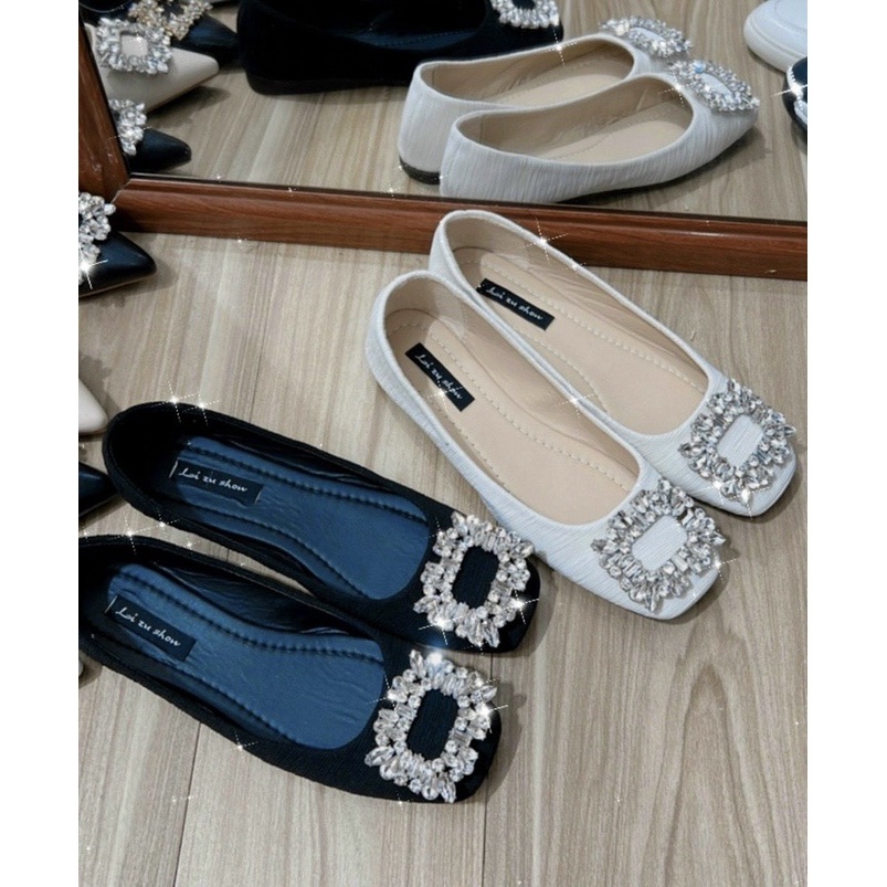 Giày bệt nữ / giày búp bê nữ mix khóa trắng 2 màu đẹp lạ cao cấp siêu xinh