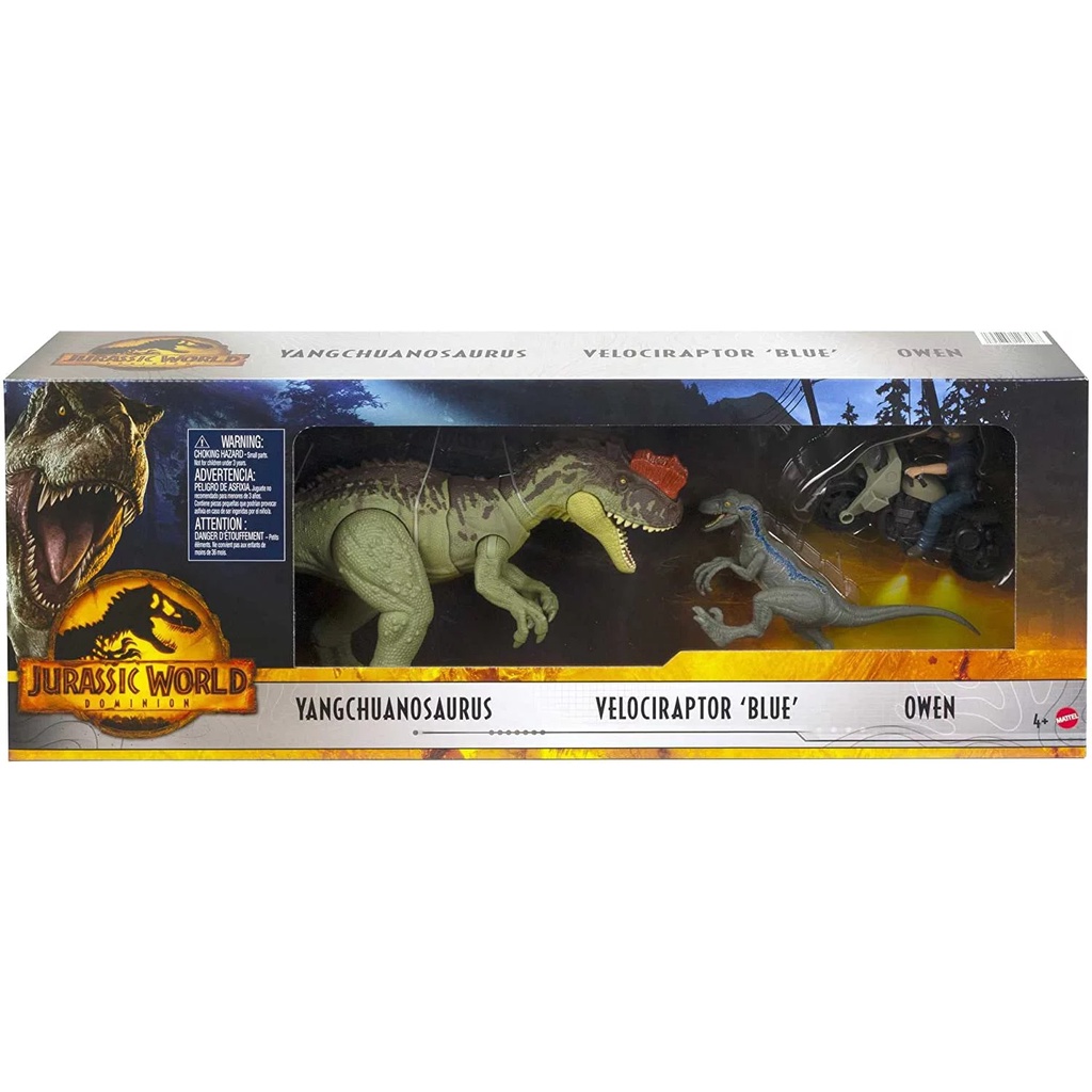 Mô hình khủng long Jurassic World: Dominion 3 Toy Bundle: Yangchuanosaurus, Owen & Blue Velociraptor hãng Mattel