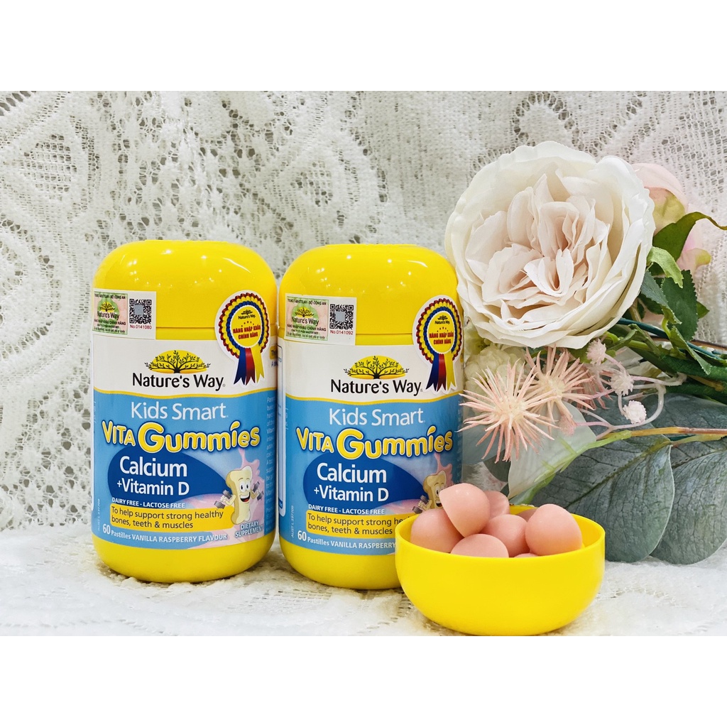 Kẹo Dẻo Vi Chất Canxi Cho Bé Nature’s Way Kids Smart Vita Gummies Calcium + Vitamin D - Hộp 60 Viên