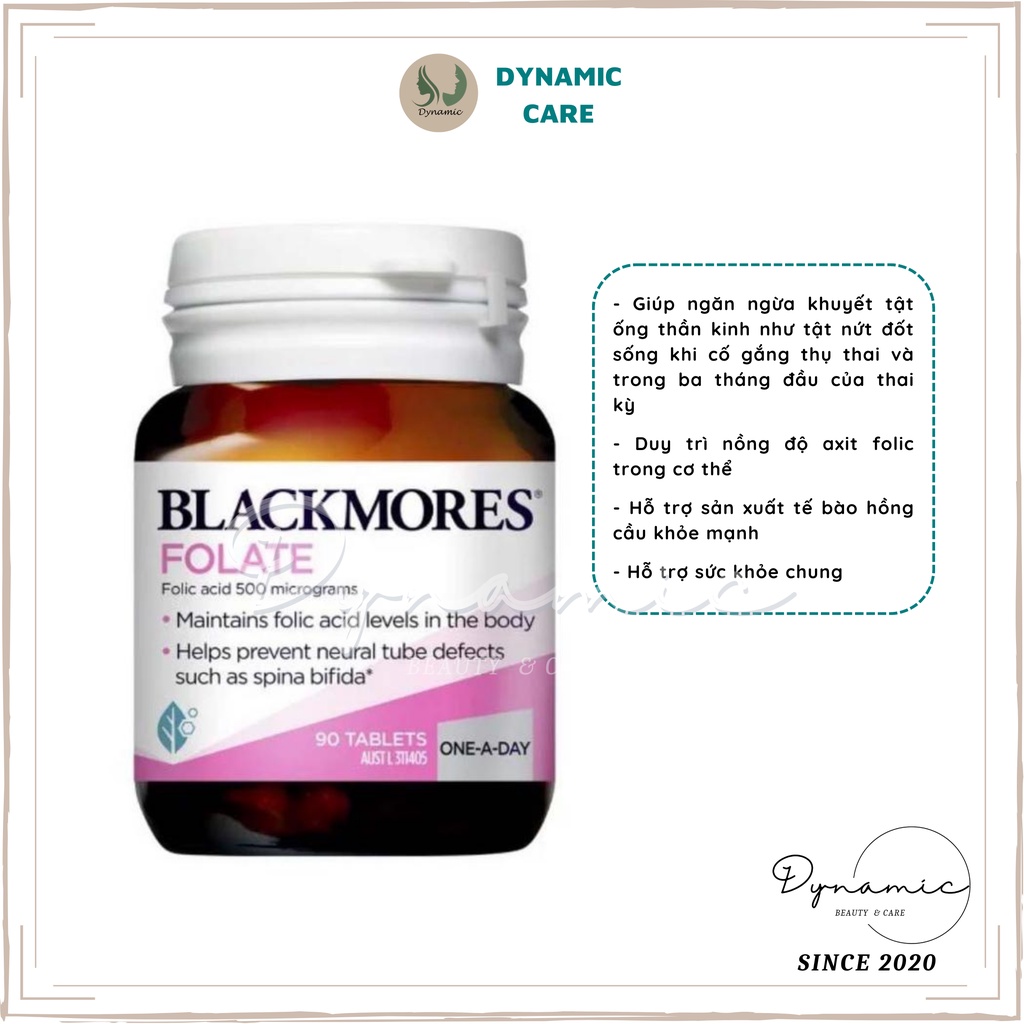 Viên uống bổ sung axit folic dành cho bà bầu Blackmores folate 500mcg 90 viên của Úc