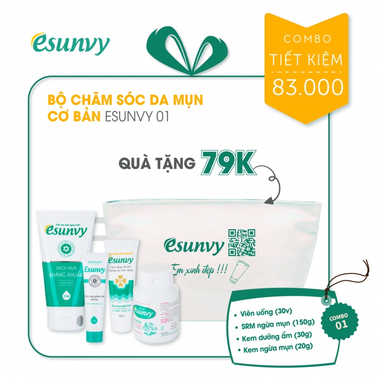 Bộ Chăm Sóc Da Mụn Esunvy Với 4 Bước Cơ Bản  - Giúp Sạch Mụn, Hết Thâm, Mờ Sẹo, An Toàn, Hiệu Quả CSDMCB