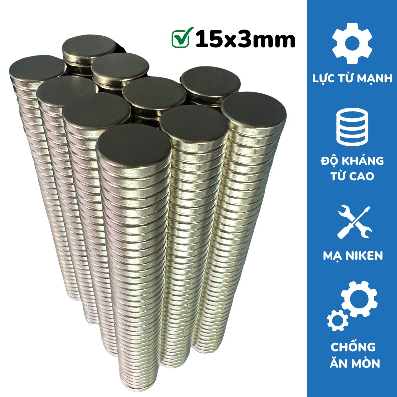 Nam châm đất hiếm kích thước 15x3mm, nam châm có lực từ N35 hút siêu mạnh