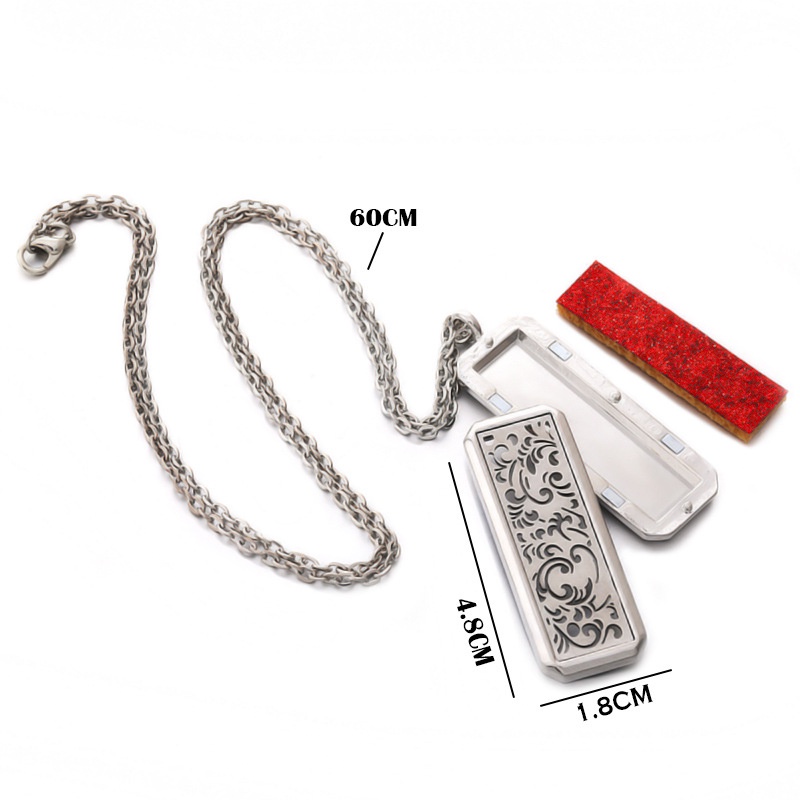 Vòng cổ Khuếch Tán Tinh Dầu / Nước Hoa Khóa Nam Châm Hình Chữ Nhật Bằng Inox