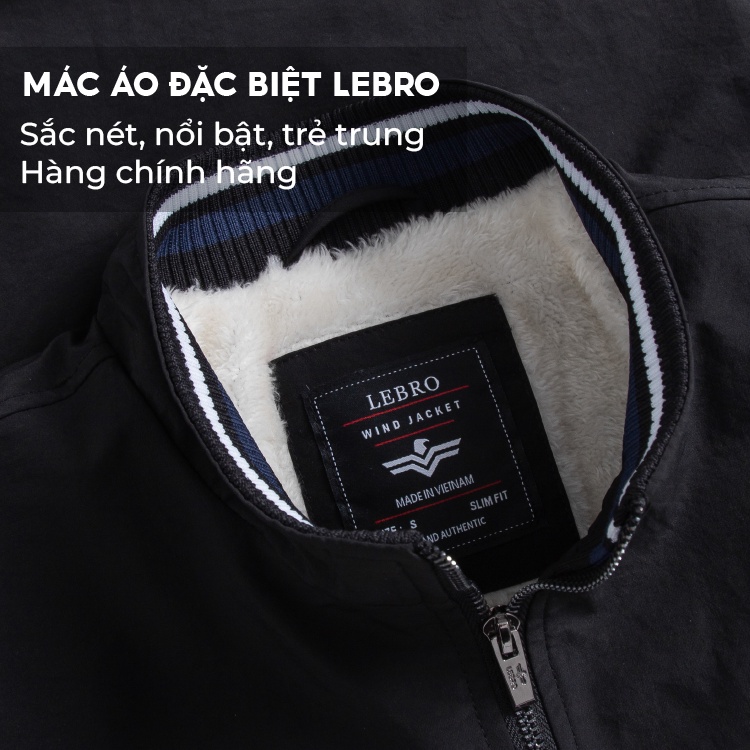 Áo khoác nam cổ cao Lót Lông Cừu siêu ấm siêu nhẹ BOMBER LEBRO 2 lớp mùa thu đông, ABBC02