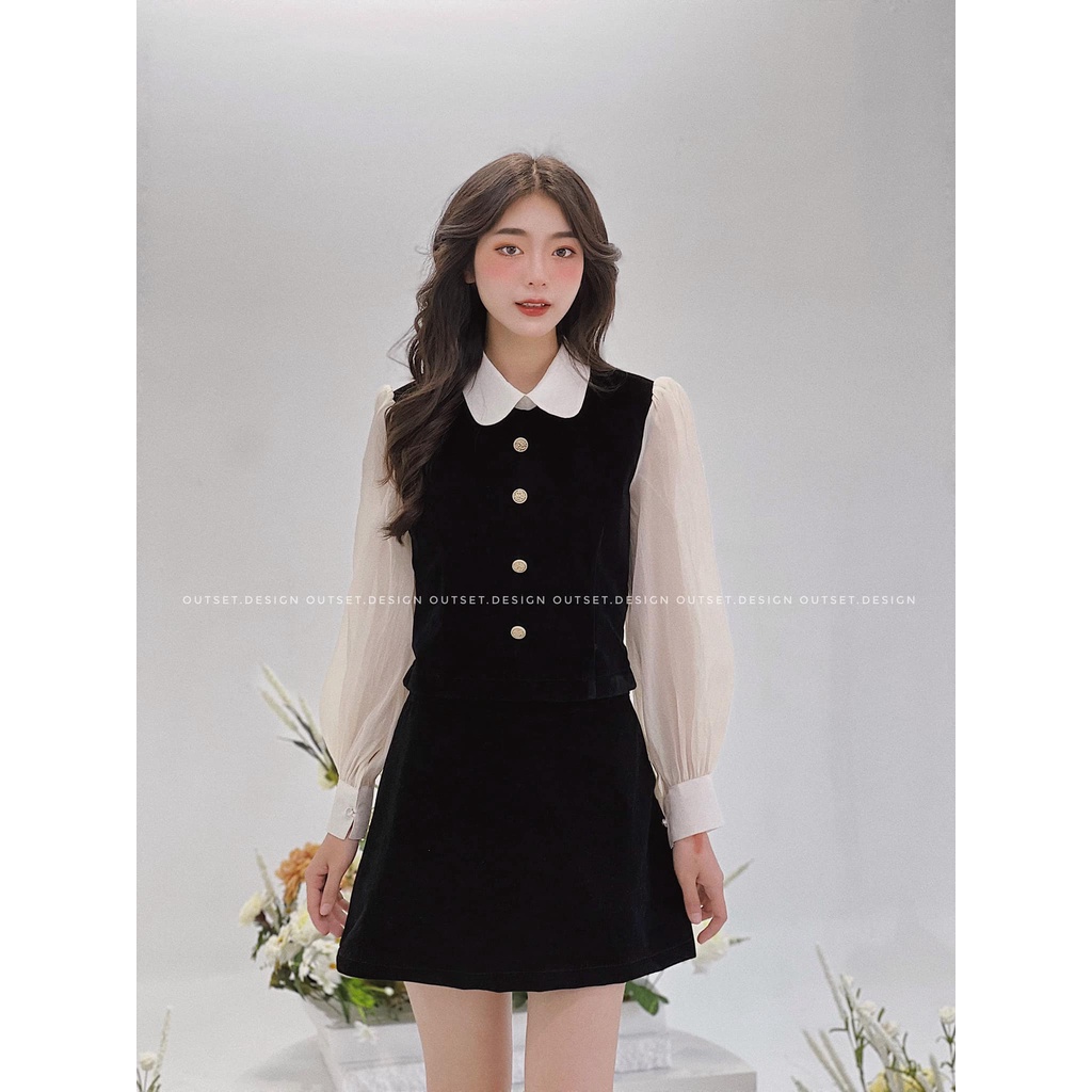 Outset - Áo nhung Kyorin cổ sen phối tay voan (không có chân váy)