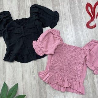 Áo kiểu xoè nhún lưng nơ ngực